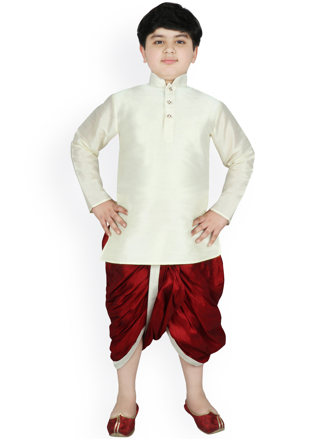 SG YUVRAJ Boys Cream-Coloured Dupion Silk Kurta with Dhoti Pants