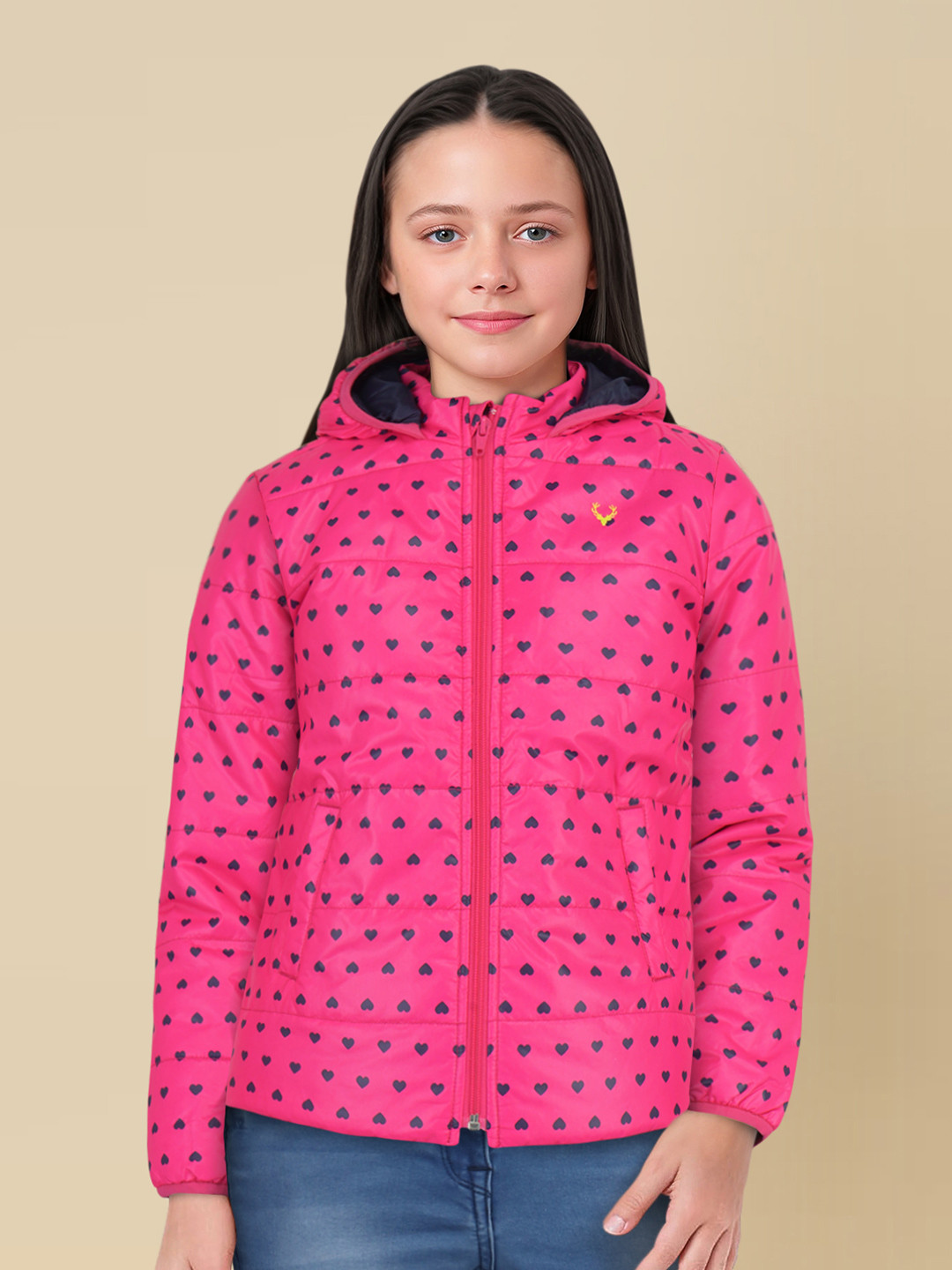 Allen Solly Junior Girls Pink Printed Puffer Jacket