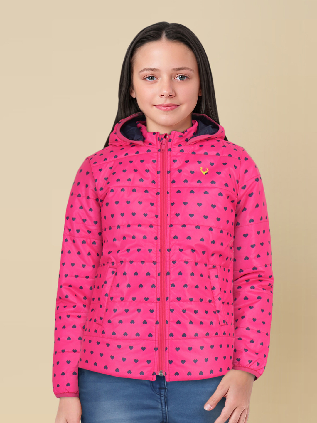 Allen Solly Junior Girls Pink Printed Puffer Jacket
