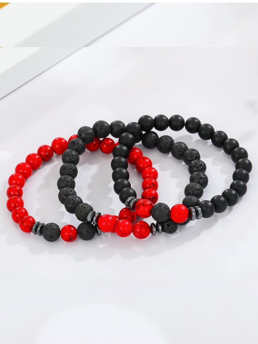 HOT AND BOLD Men 3 Black & Red Turquoise Bracelet