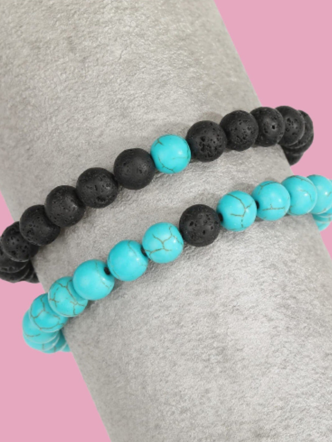 HOT AND BOLD Men Pack Of 2 Turquoise Blue & Black Turquoise Bracelet