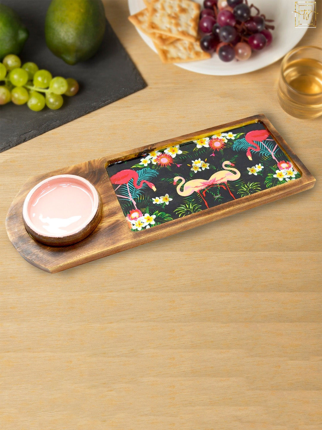 Tranquil Black Printed Wooden Chip & Dip Serving Platter