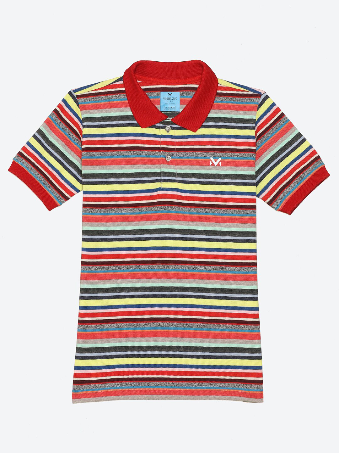 VINENZIA Boys Red & Yellow Striped Polo Collar T-shirt