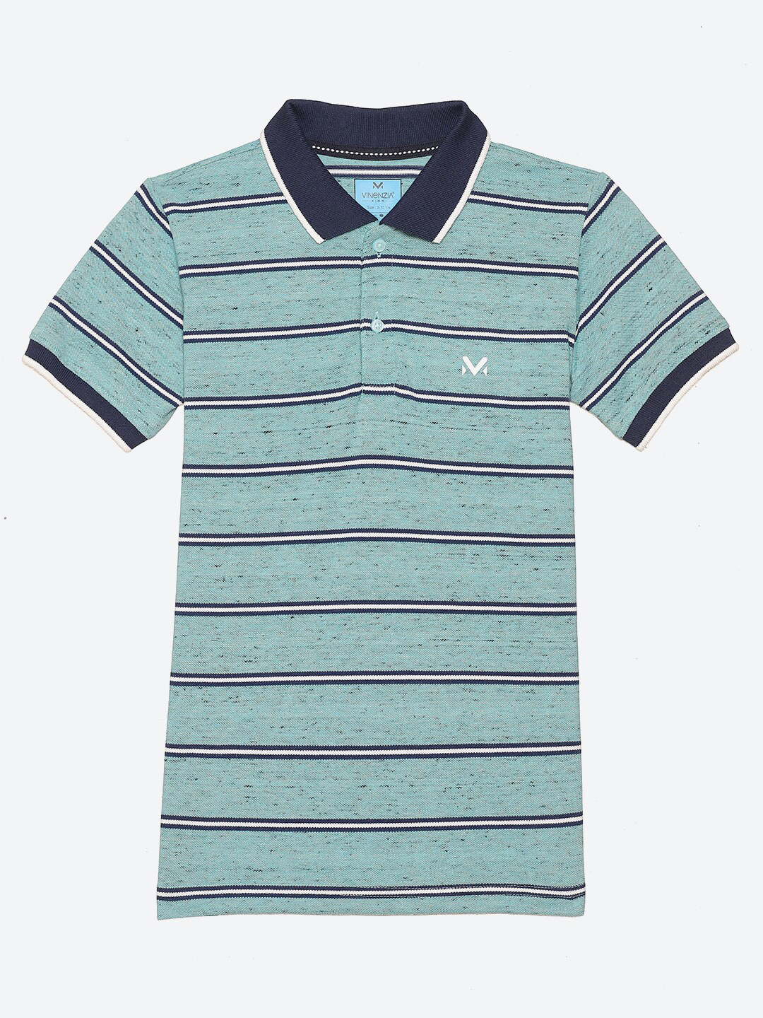 VINENZIA Boys Green Striped Polo Collar T-shirt