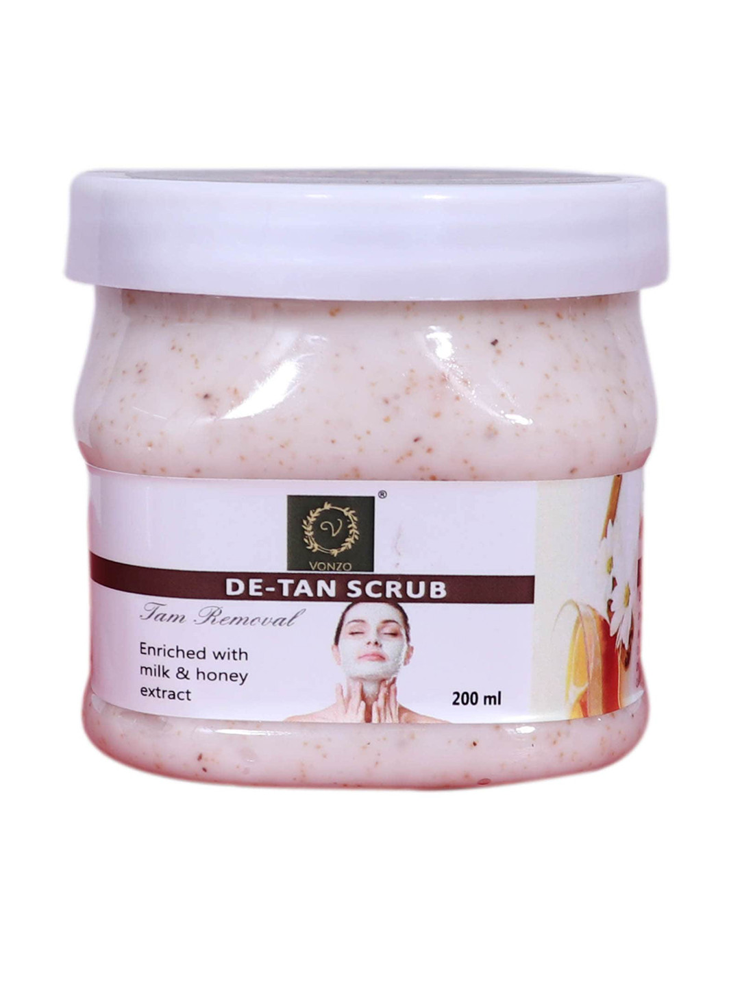 VONZO Paraben Free De-Tan Face & Body Scrub with Milk & Honey Extract - 200 ml