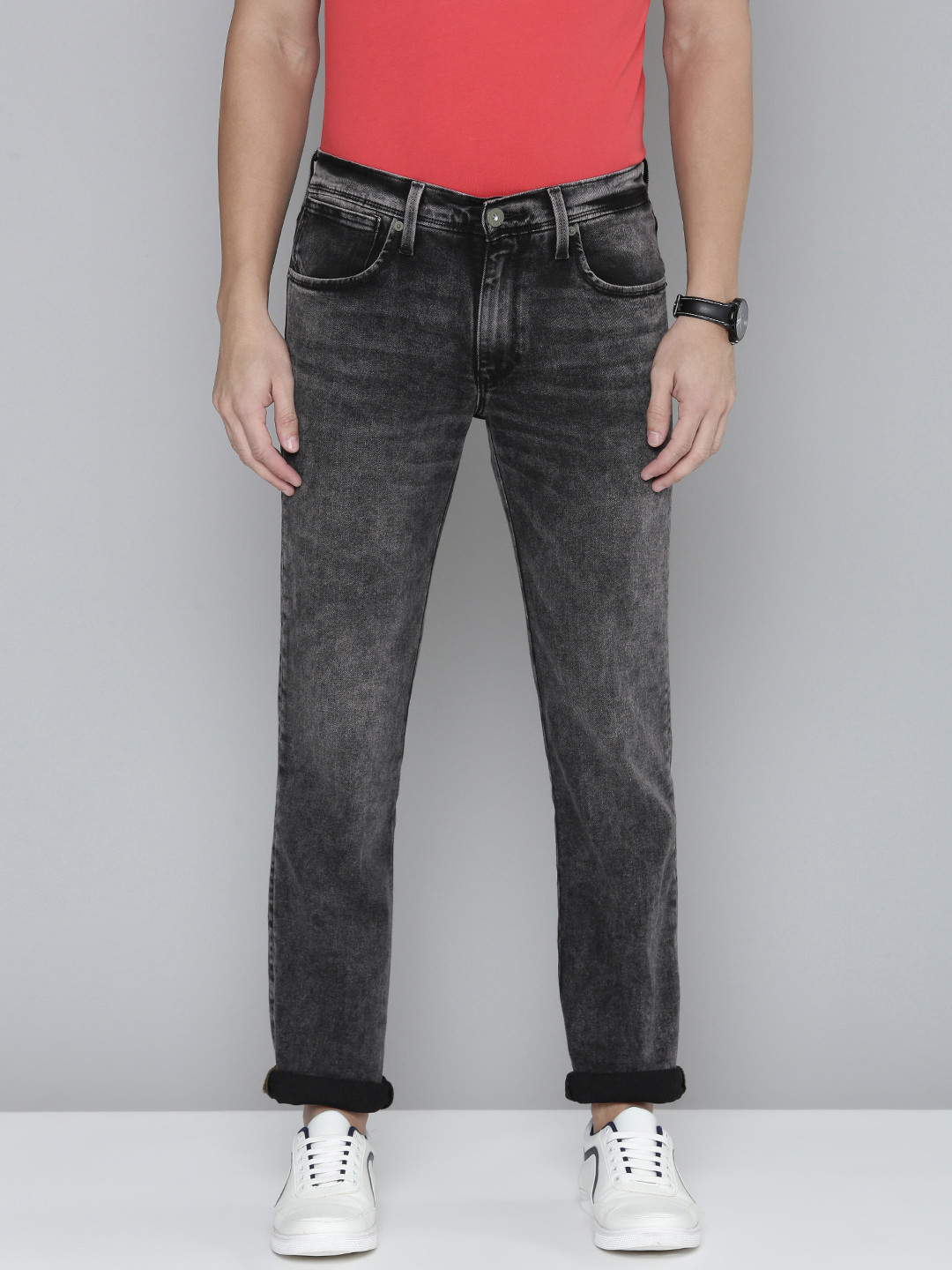 Buy Levis Men Black Slim Fit Heavy Fade Acid Wash Stretchable