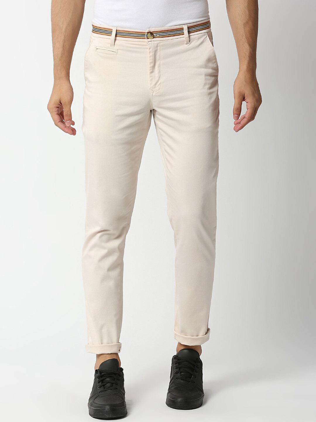 Thomas Scott Men Cream-Coloured Slim Fit Chinos Trousers