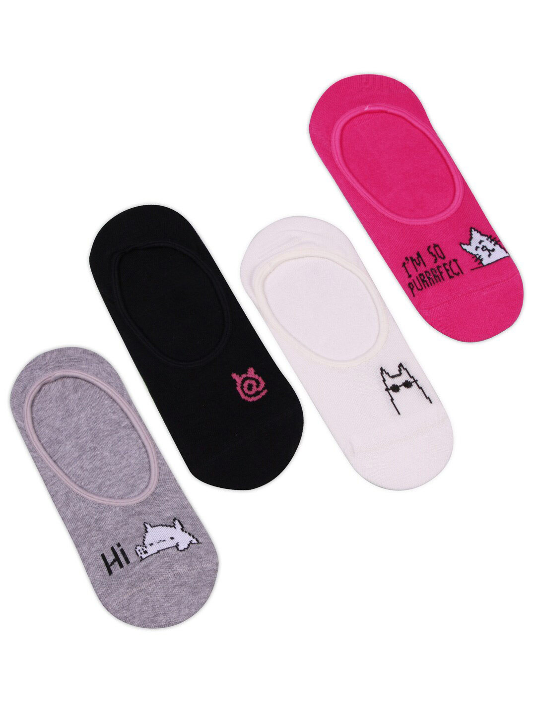 Bonjour Women Pack Of 4 Grey & Black Cotton Shoeliners