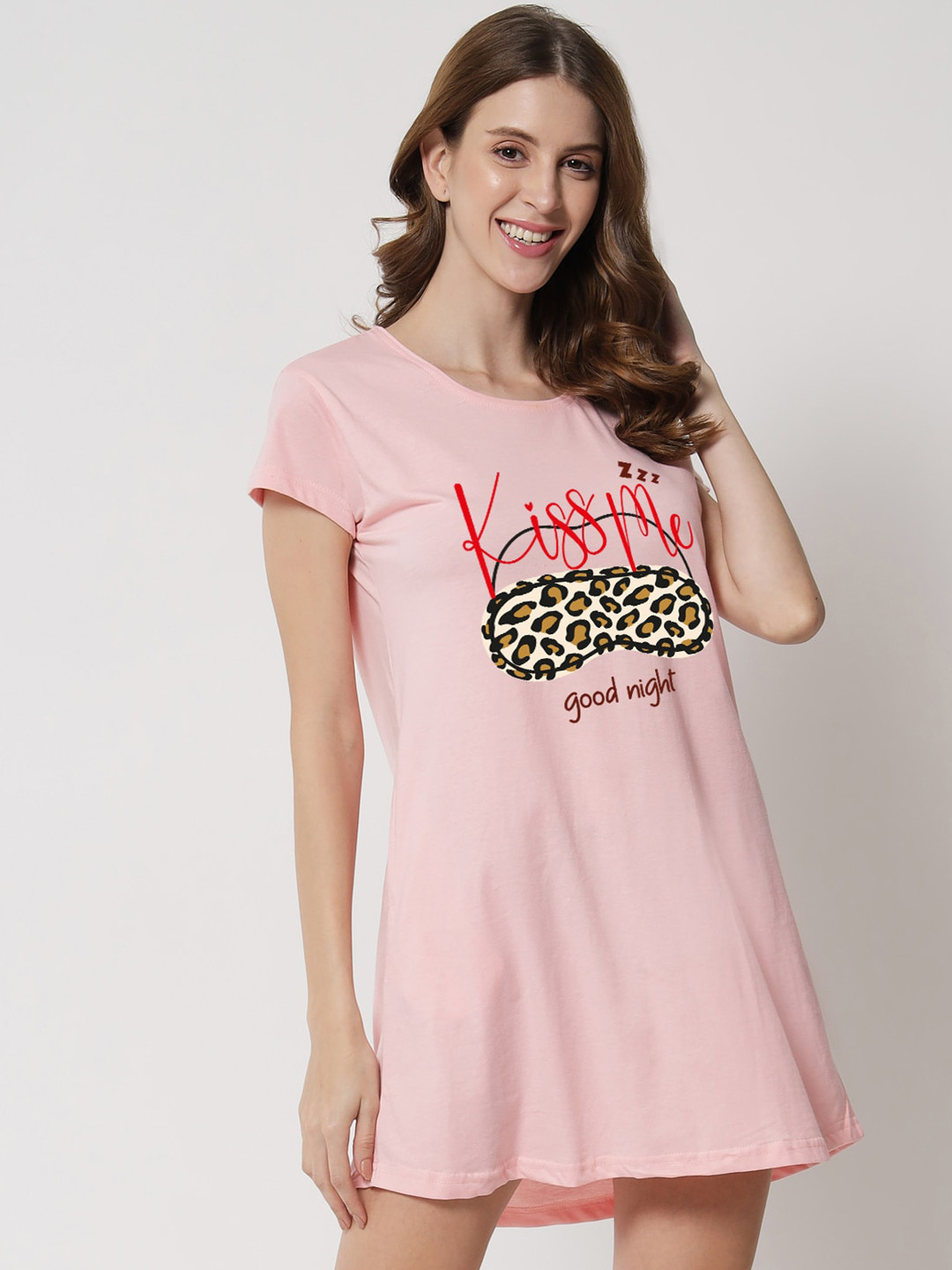 FFLIRTYGO Pink Printed Nightdress