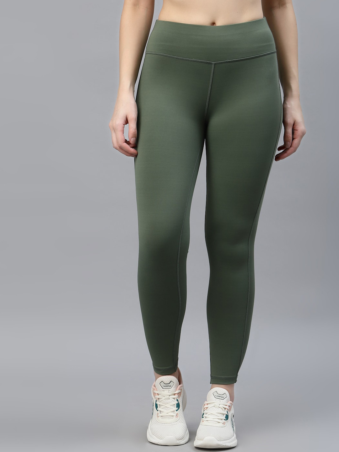 JUMP USA Women Olive-Green Solid Dry-Fit Tights