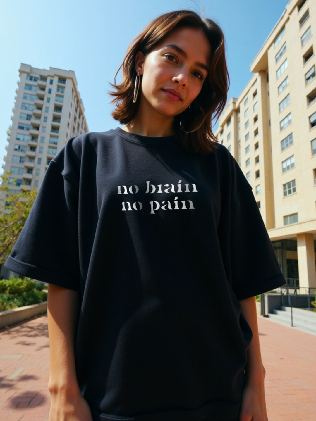 Mad Over Print Women No Brain Oversized T-shirt