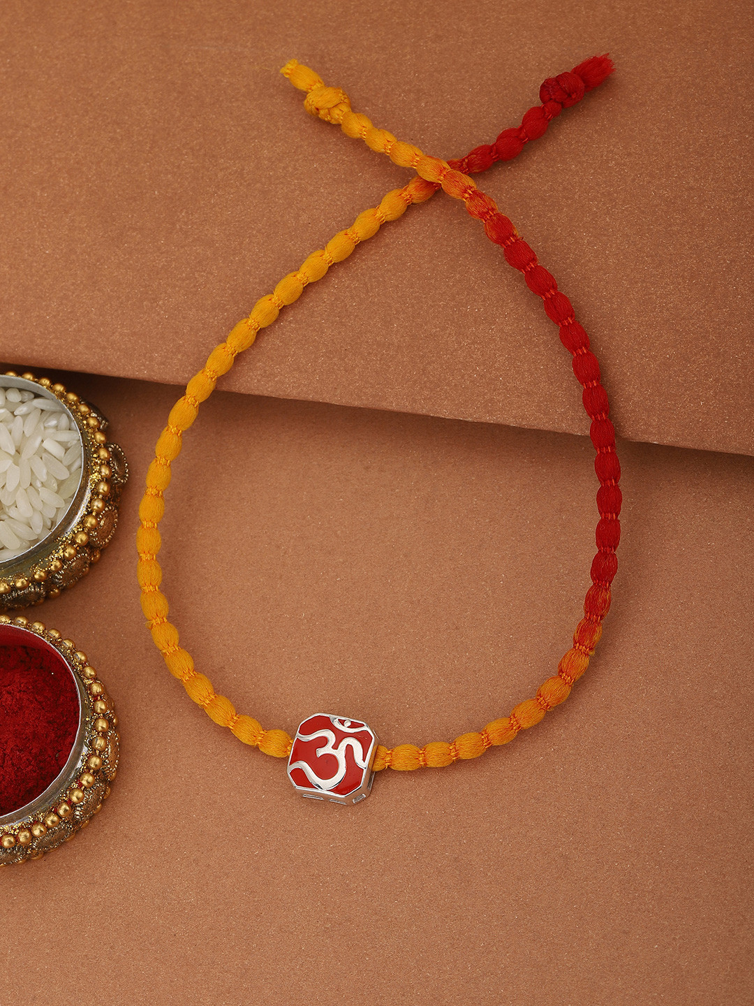 Carlton London 925 Sterling Silver Red & Yellow Rakhi