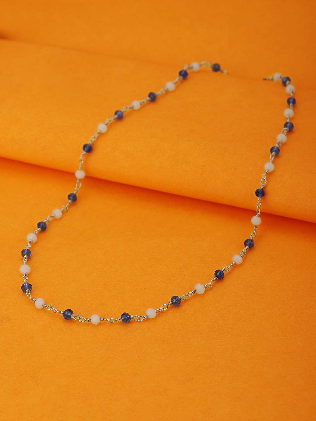 Carlton London Silver-Toned & Blue Beaded Brass Rhodium-Plated Necklace