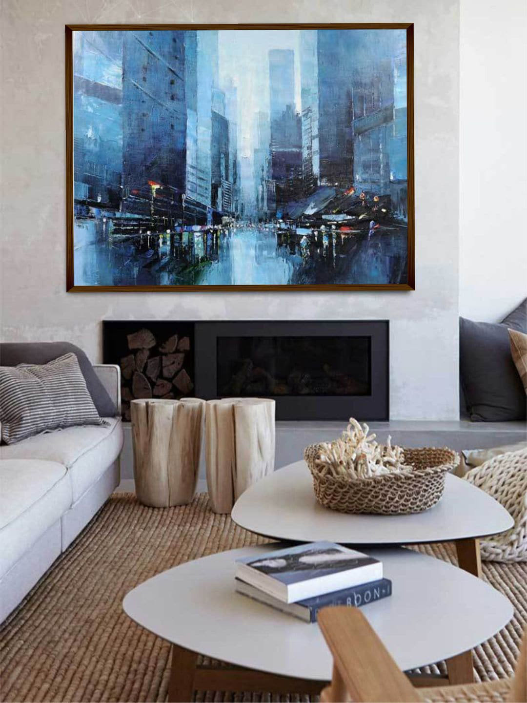 The Art House Blue & Black Abstract Painted Framed Wall Art