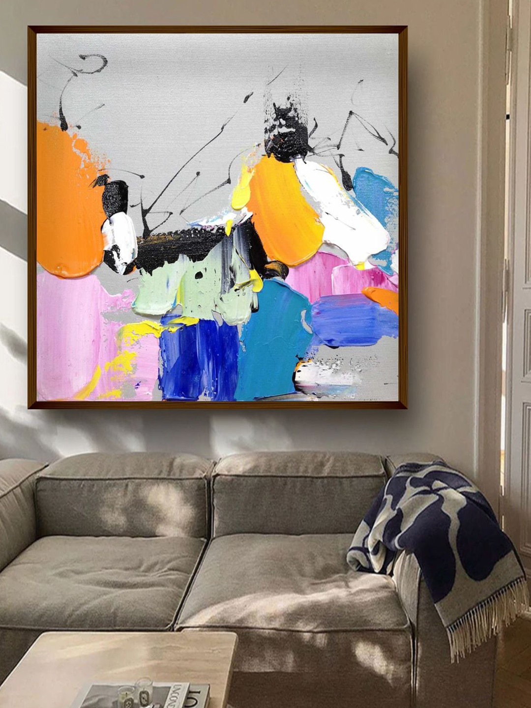 The Art House Yellow & Blue Abstract Painting Wall Art