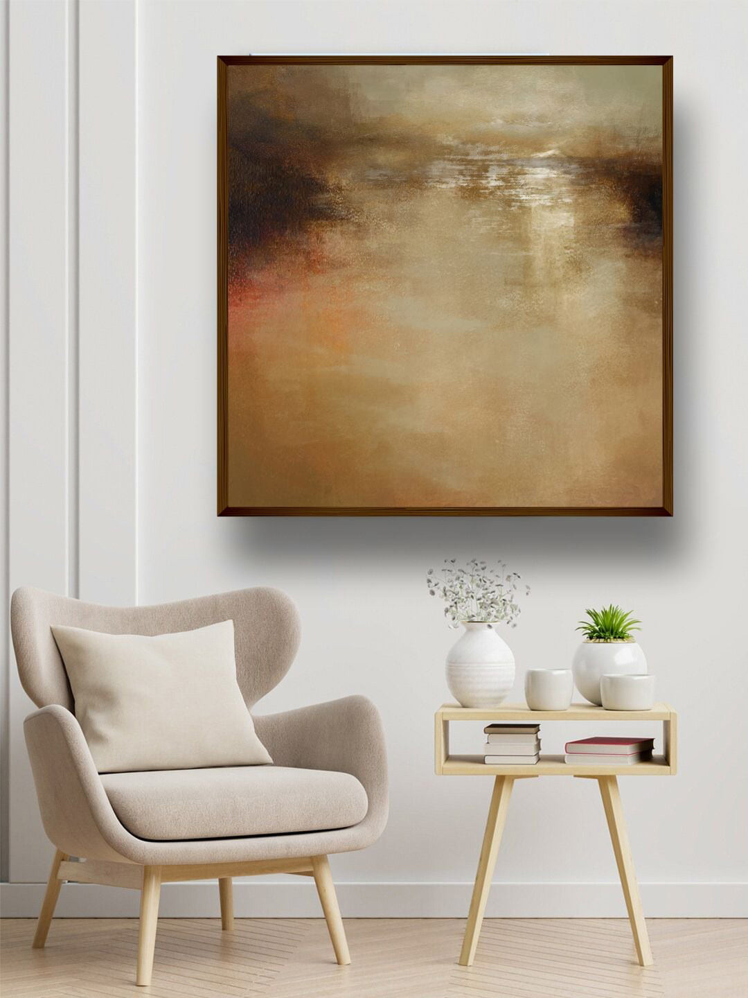 The Art House Beige & Black  Abstract Painting Framed Wall Art