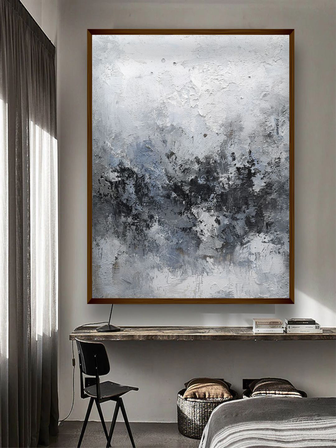 The Art House Black & Grey Abstract Painting Canvas Wall Art