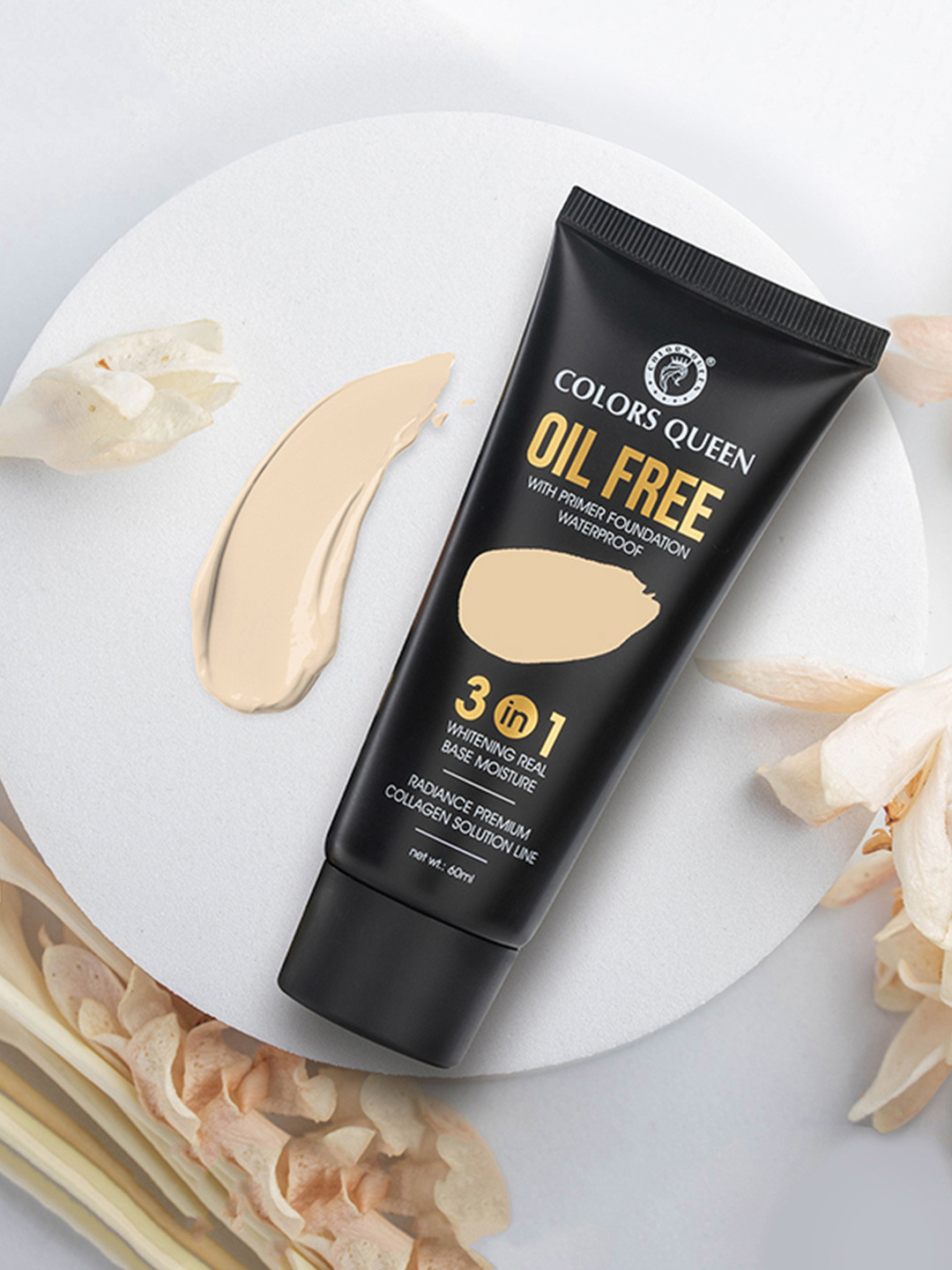 Colors Queen 3 In 1 Oil Free Water Proof Foundation with Primer 60 ml - Ivory 01