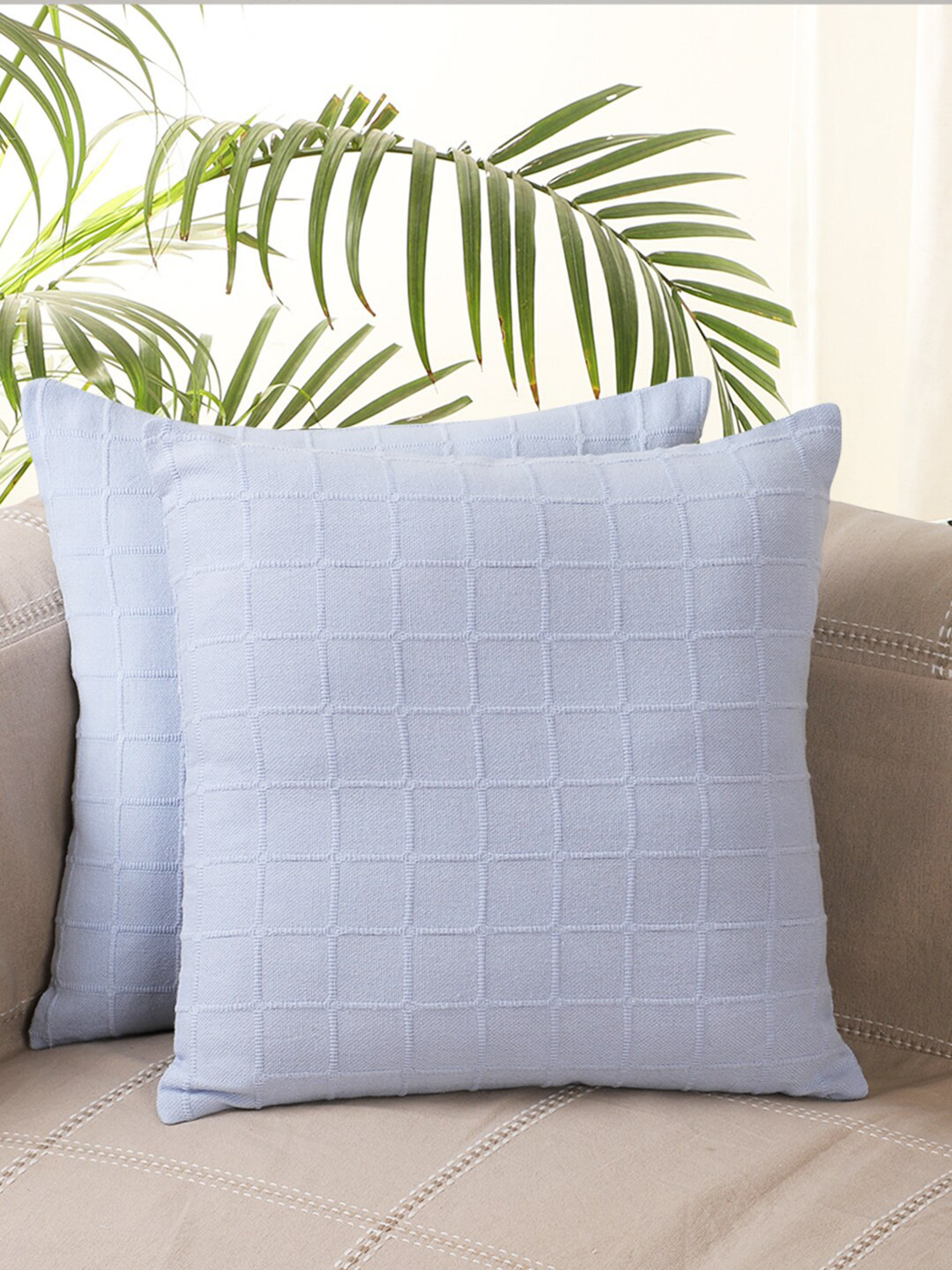 Jamio Firati Light-Weight Blue Geometric Cotton 2 Piece Square Cushion Covers -16x16In