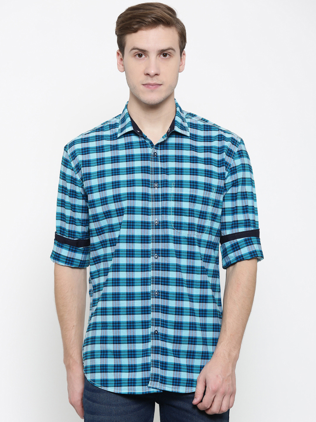 Nature Casuals Men Blue Slim Fit Checked Casual Shirt