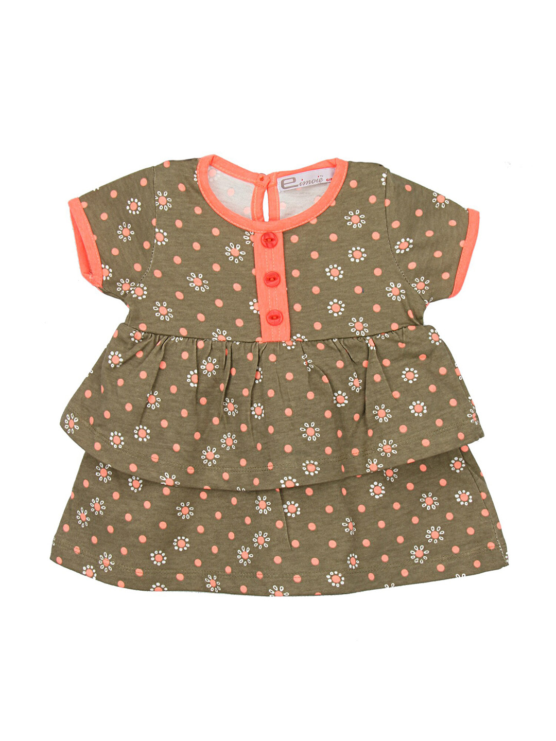 Eimoie Khaki Printed Pure Cotton Peplum Dress