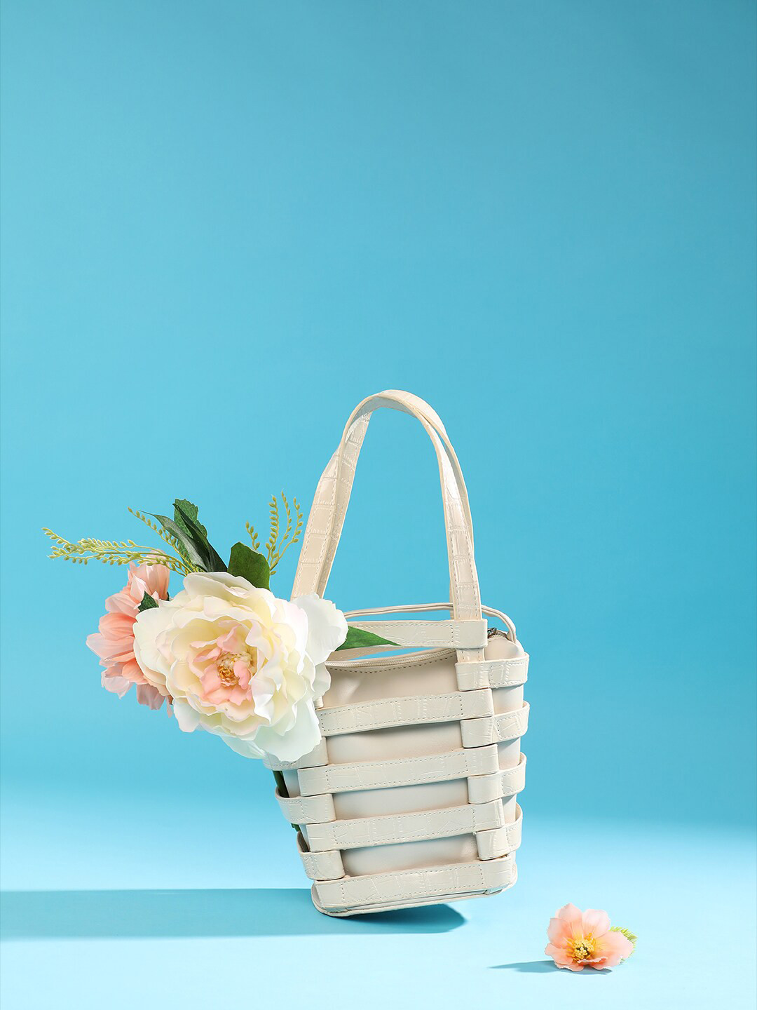 HAUTE SAUCE  White PU Structured Shoulder Bag with Applique