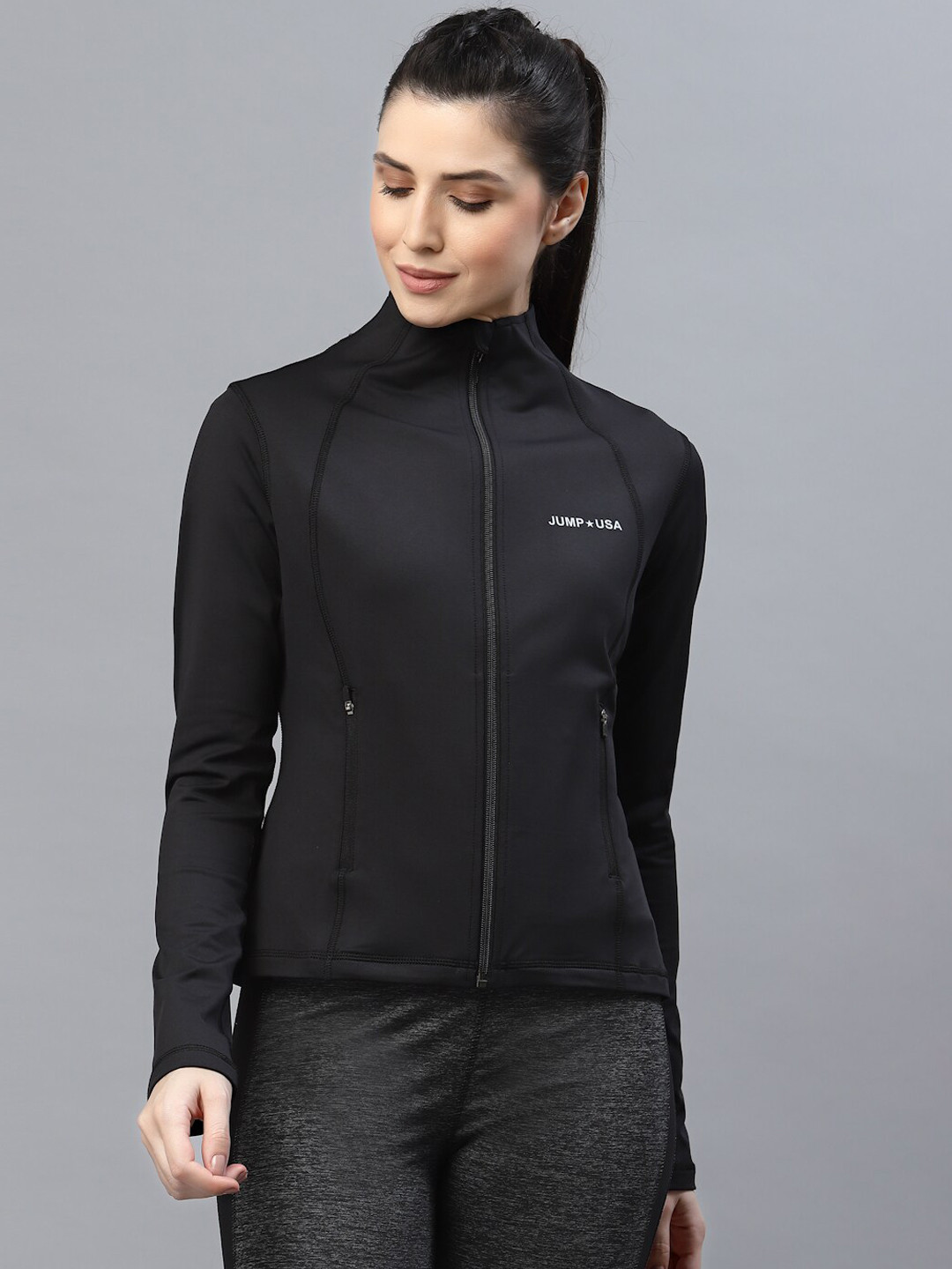 JUMP USA Women Black Open Front Polyester Hiking Jacket