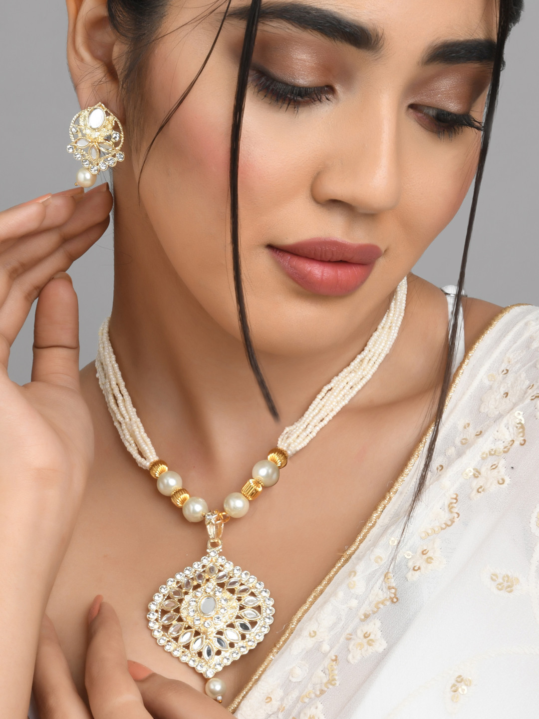 Fida Women White Gold-Plated Beaded Jewelry Set