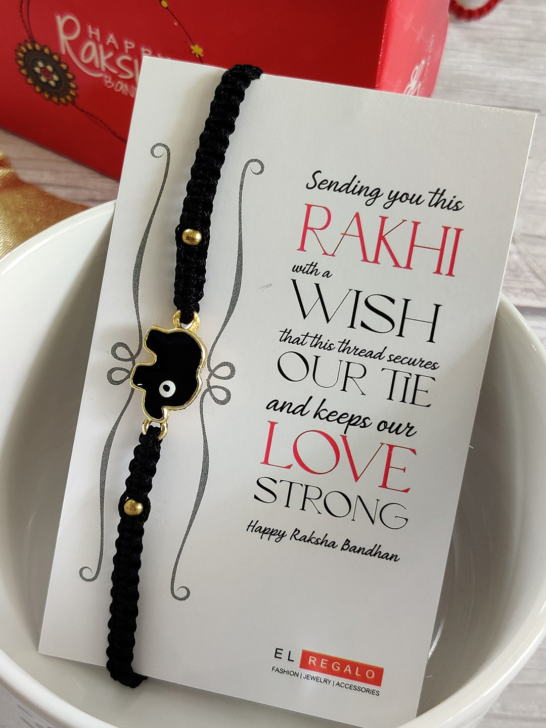 EL REGALO Unisex-Kids Black Rakhi & Roli Chawal Set