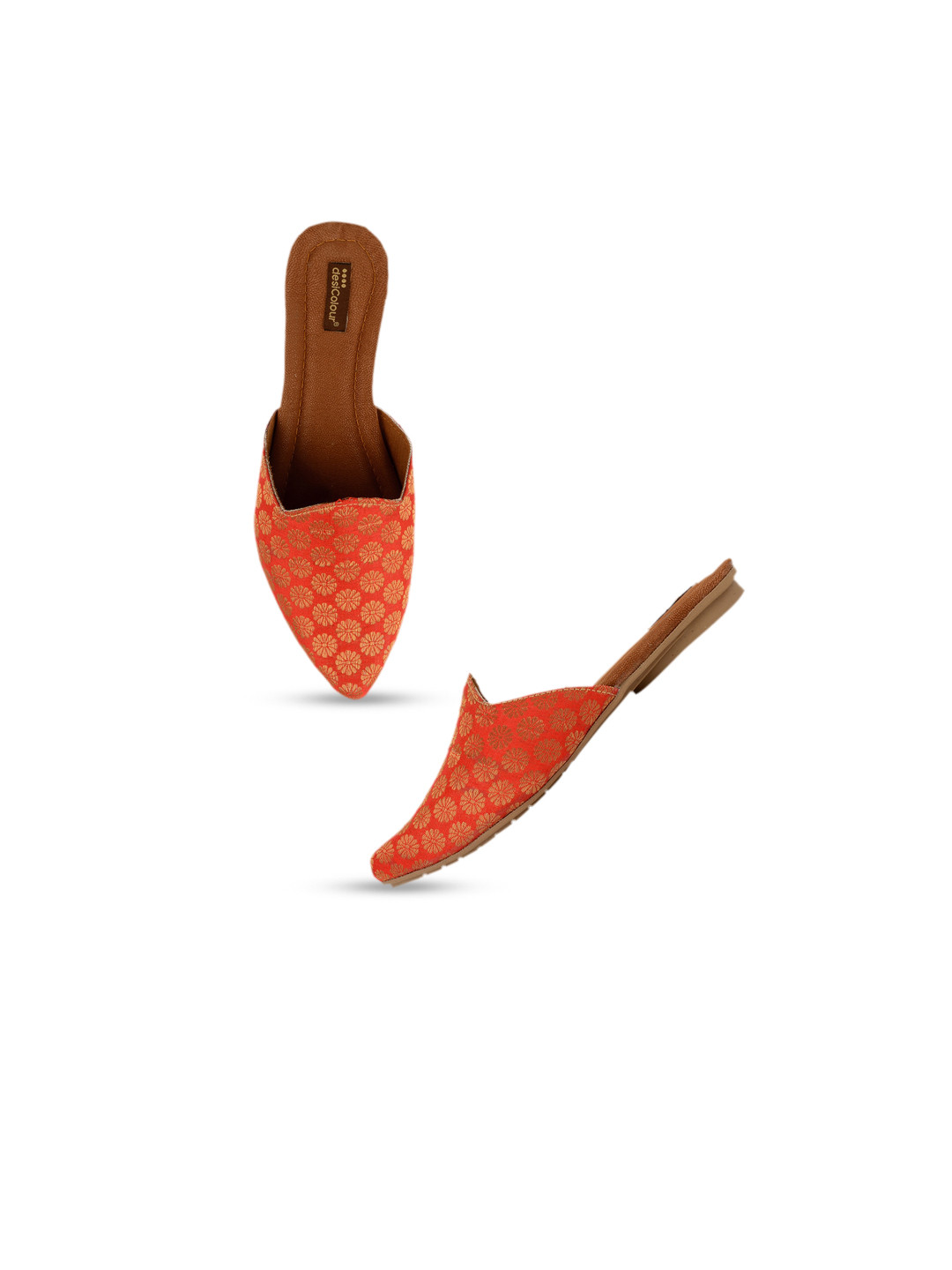 DESI COLOUR Women Red Woven Design Mules Flats