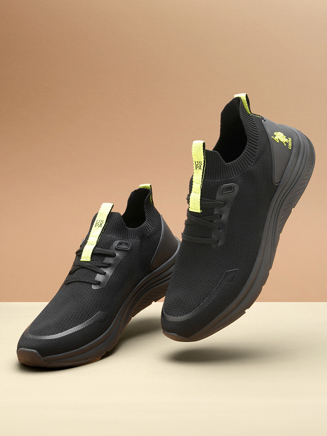 U S Polo Assn Men Black Textile Walking Shoes