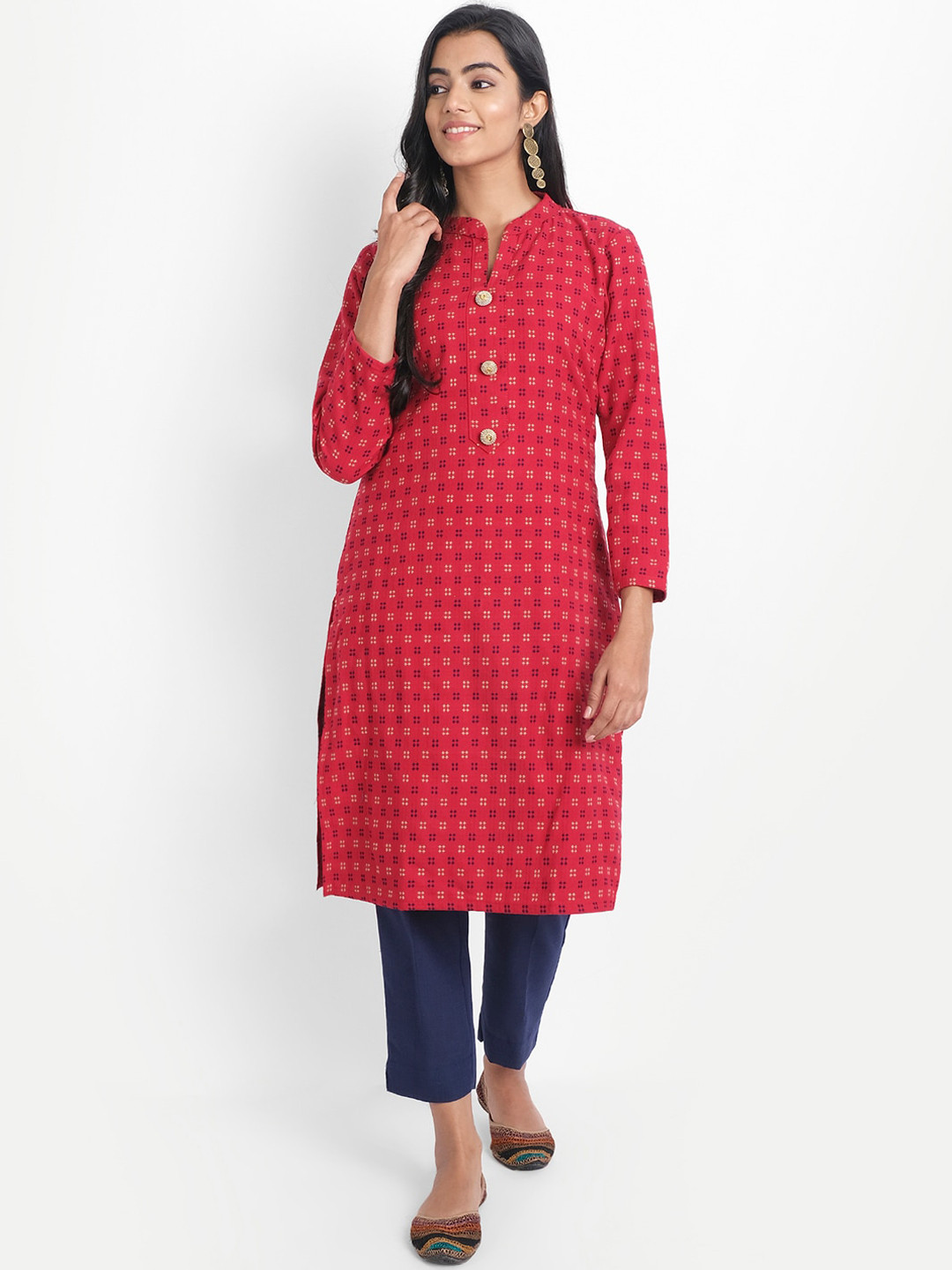 Alavya Women Red Printed Dobby Kurta