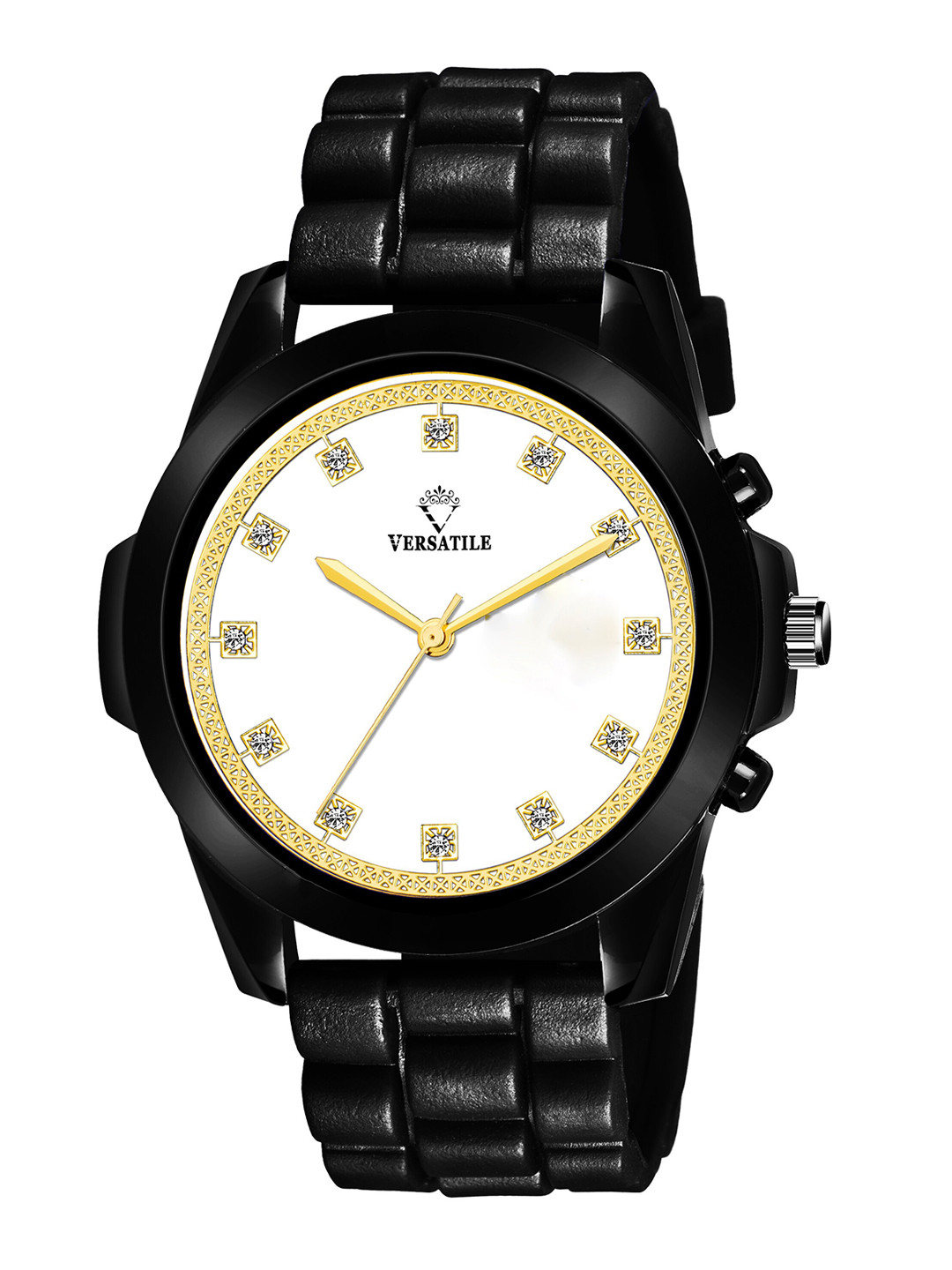 Versatile Men White Brass Mother of Pearl Dial & Black Sillicon Straps Analogue Watch