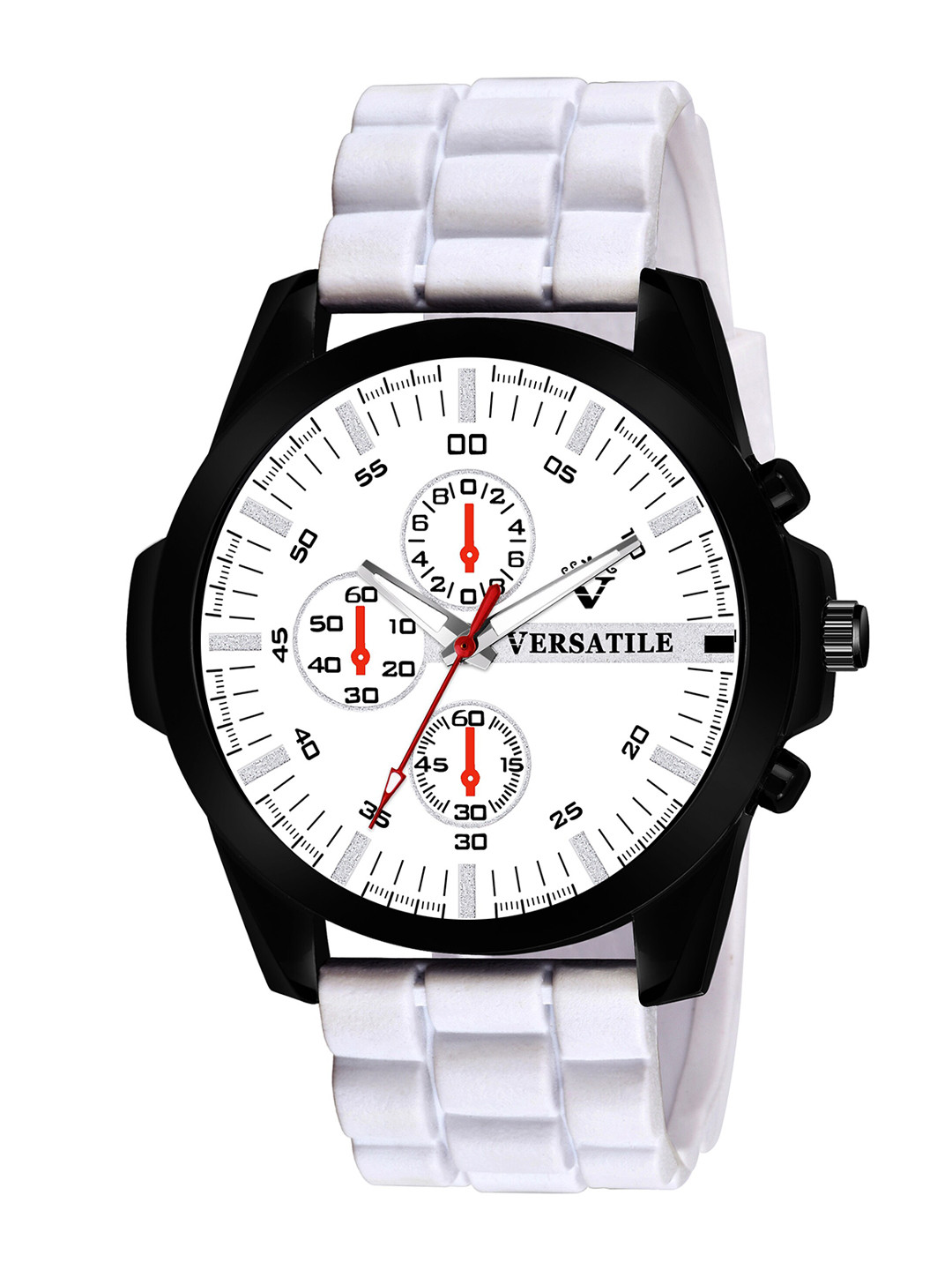 Versatile Men Black Brass Printed Dial & White Textured Straps Analogue Watch