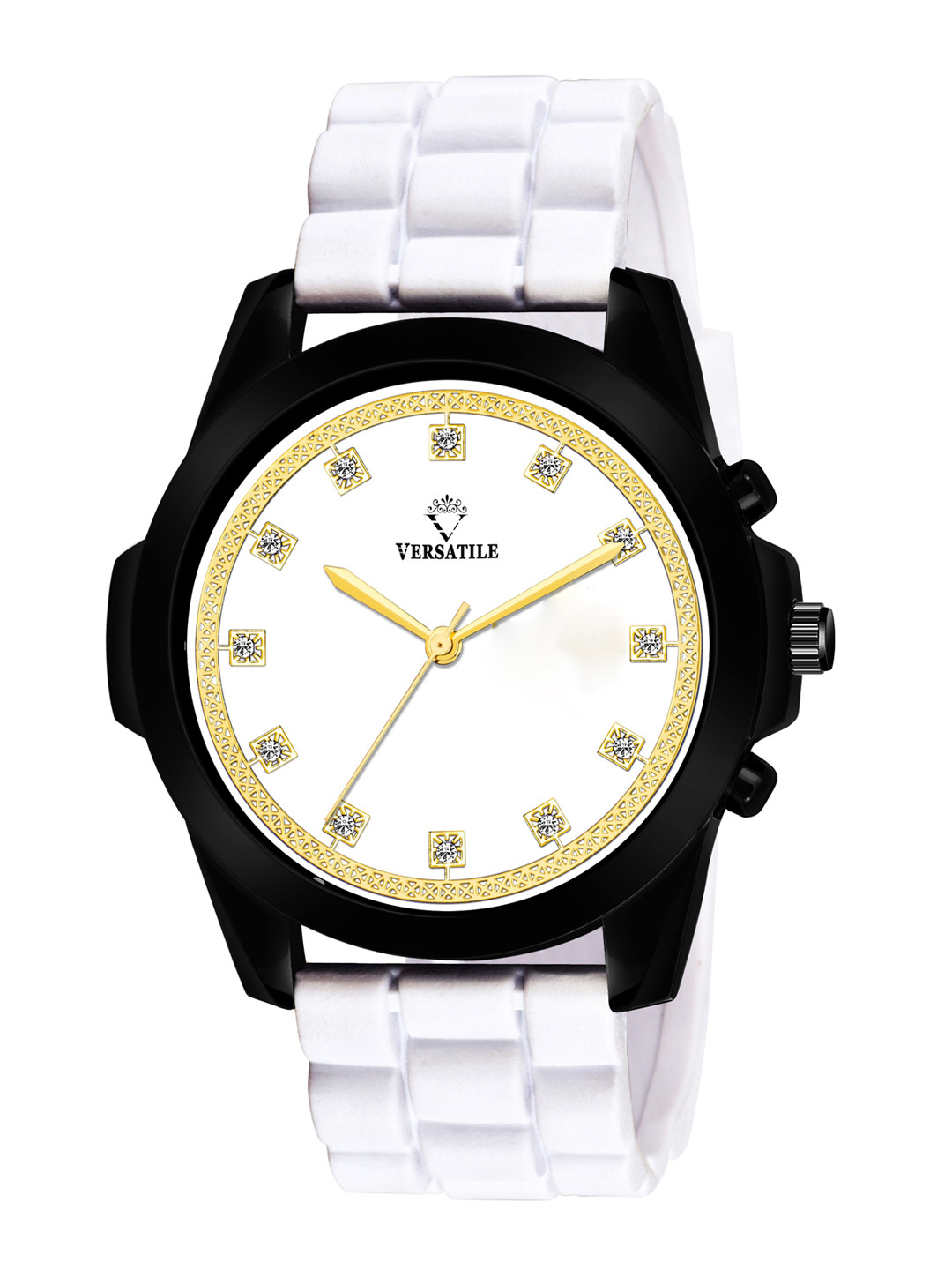 Versatile Men White Brass Embellished Dial & White Bracelet Style Straps Analogue Watch