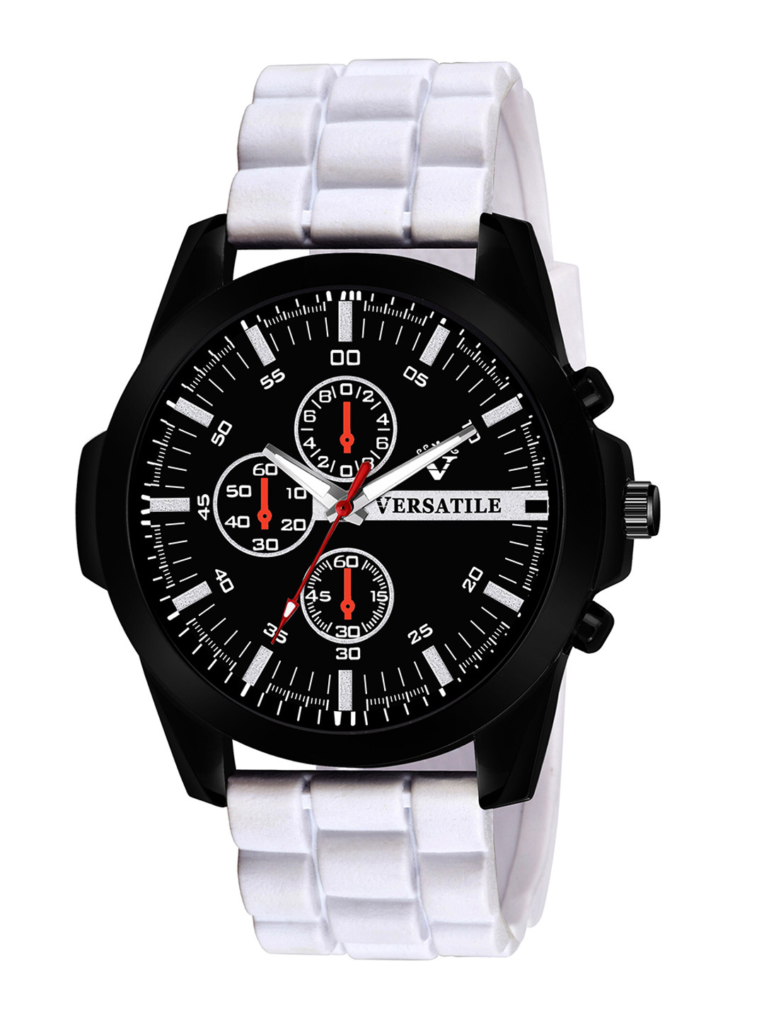 Versatile Men Multicoloured Brass Dial & White Bracelet Style Straps Analogue Watch BlackWhite 2