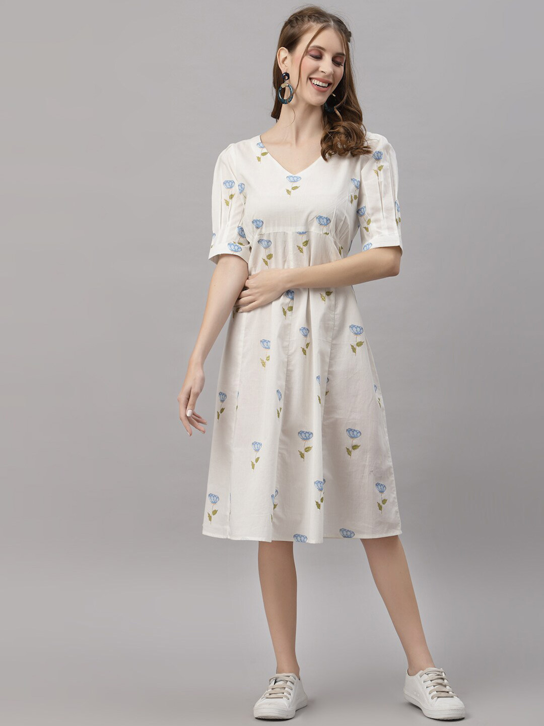Ragavi White Floral A-Line Dress