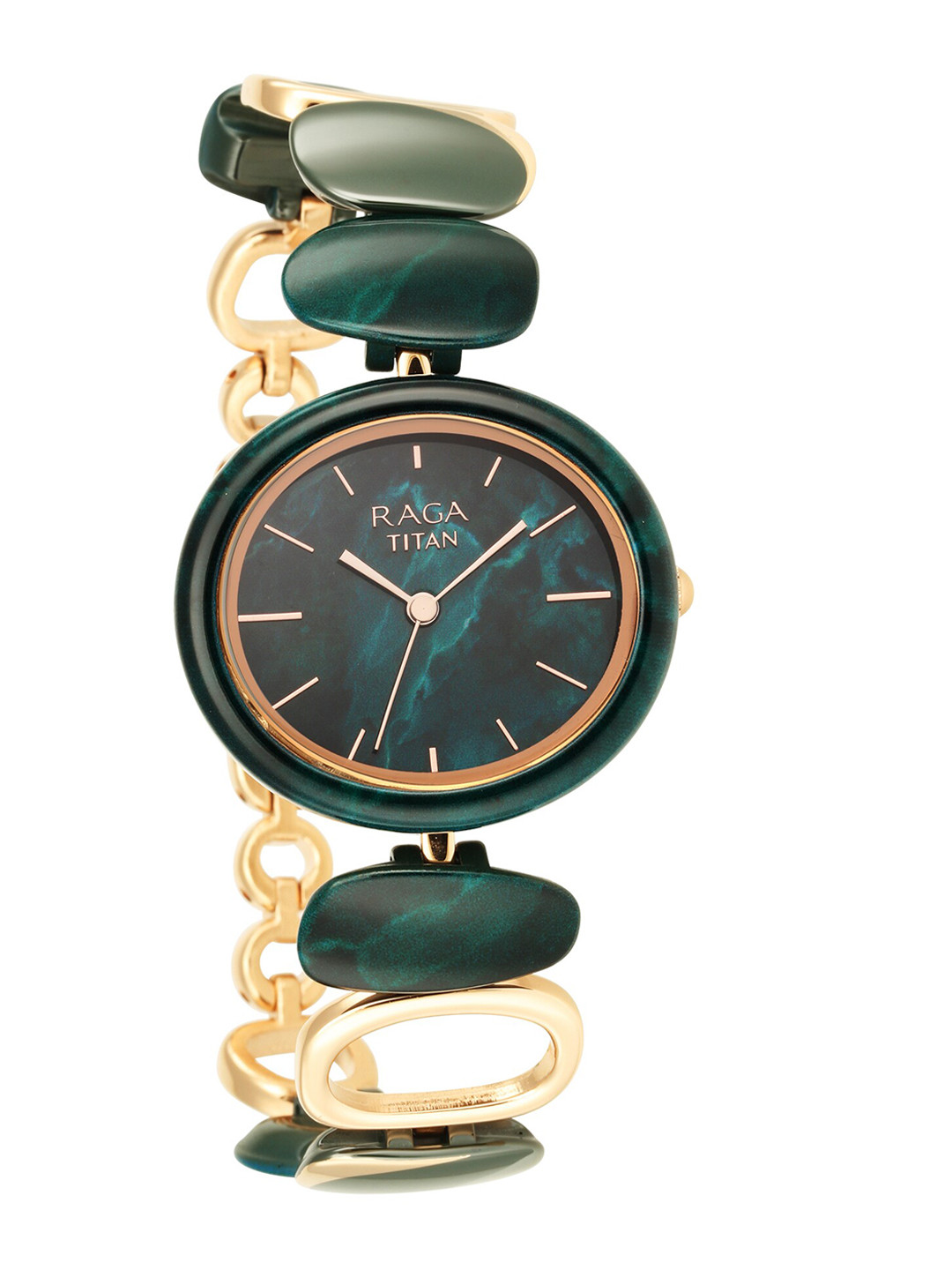 Titan Women Green Mother of Pearl Dial & Gold Toned Ceramic Bracelet Style Analogue Watch