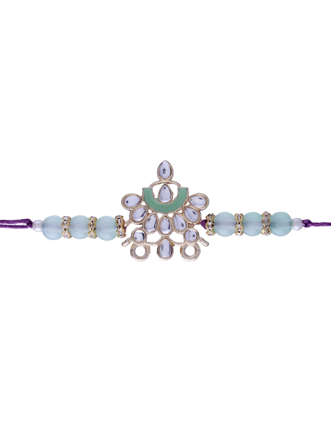 I Jewels Men Green & Purple Pearl Beaded Rakhi