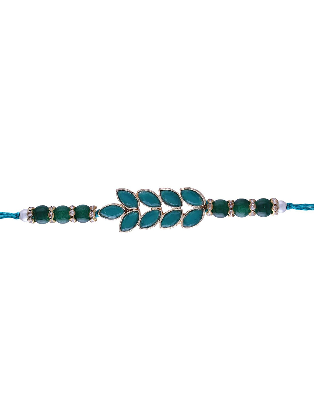 I Jewels Men Teal Green & Blue Pearl Beaded Rakhi