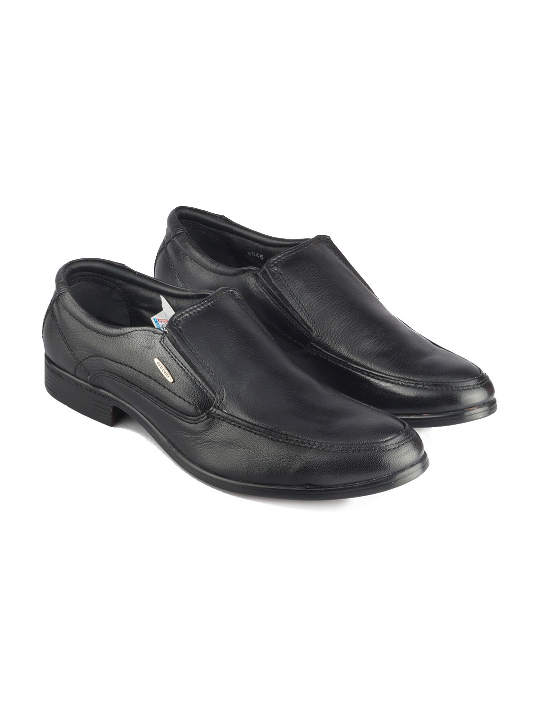 Red Chief Men Black Solid Leather Formal Slip On Loafers Shoes