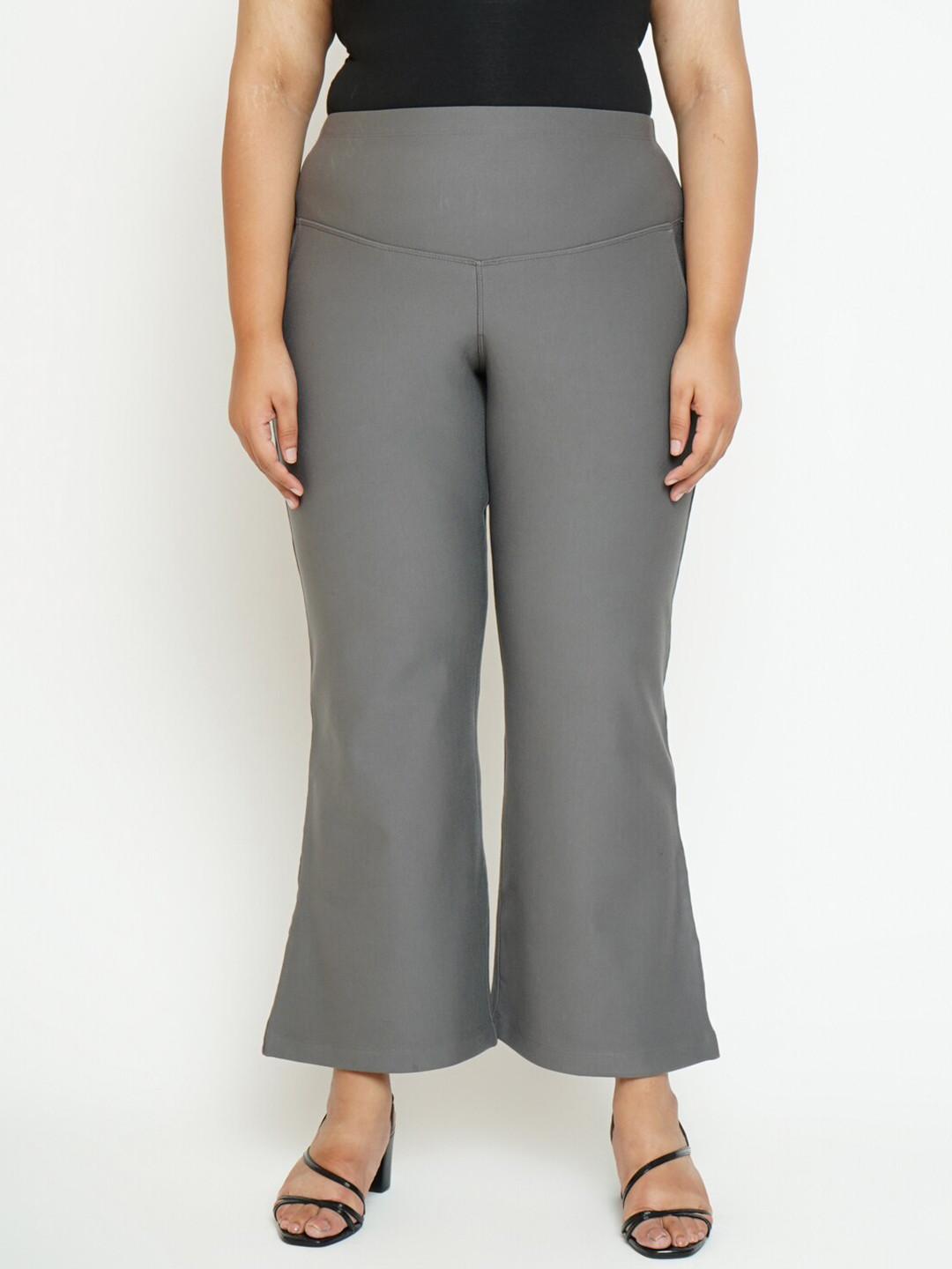 Amydus Plus Size Women Grey Solid Ankle Length Treggings