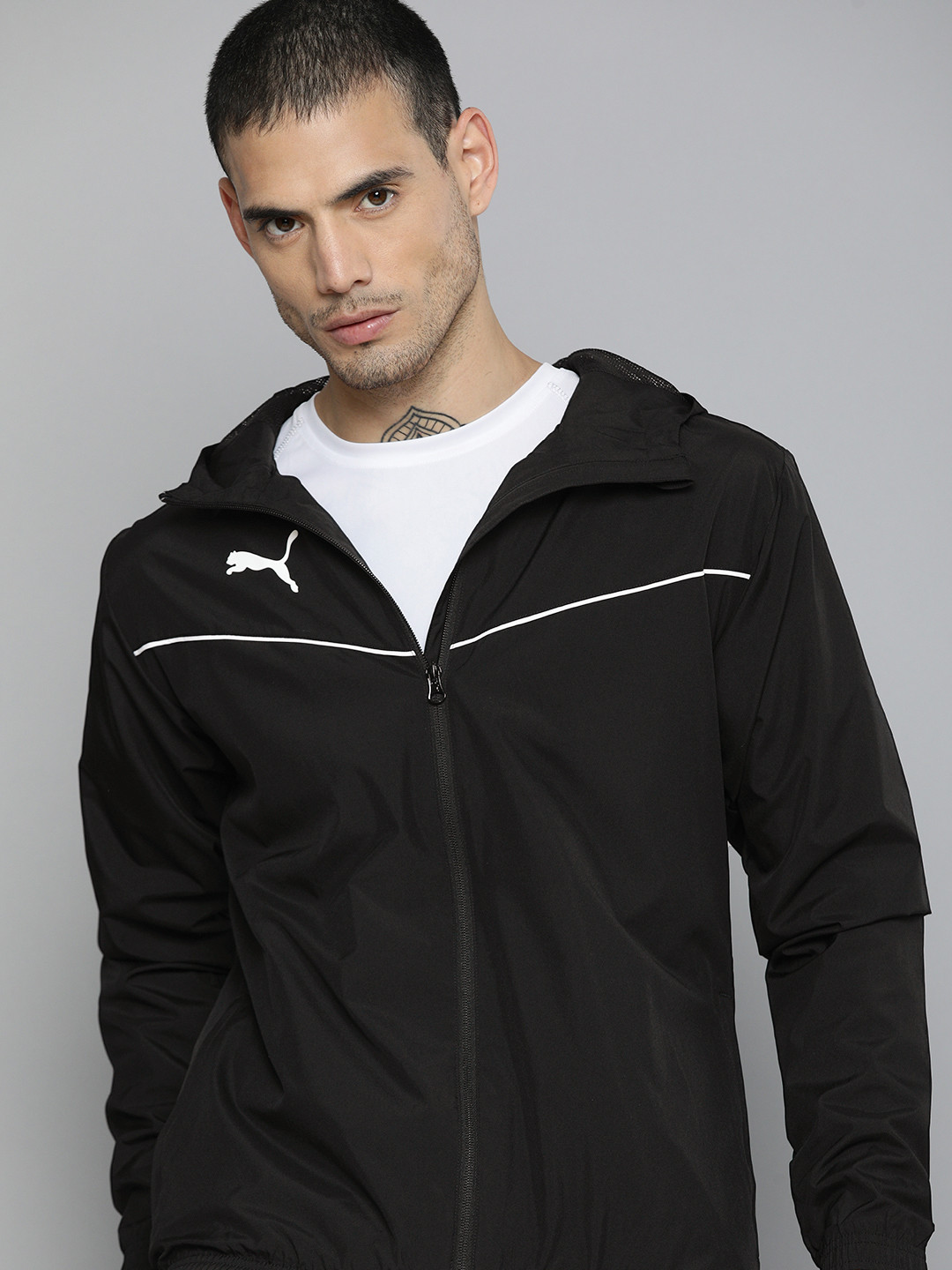 Puma Men Brand Logo Printed teamRISE All Weather Hooded Outdoor Sporty Jacket