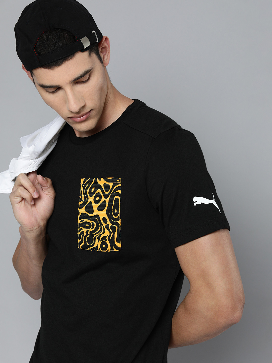Puma Men Black dryCELL Animal Print Pocket Self-Design T-shirt
