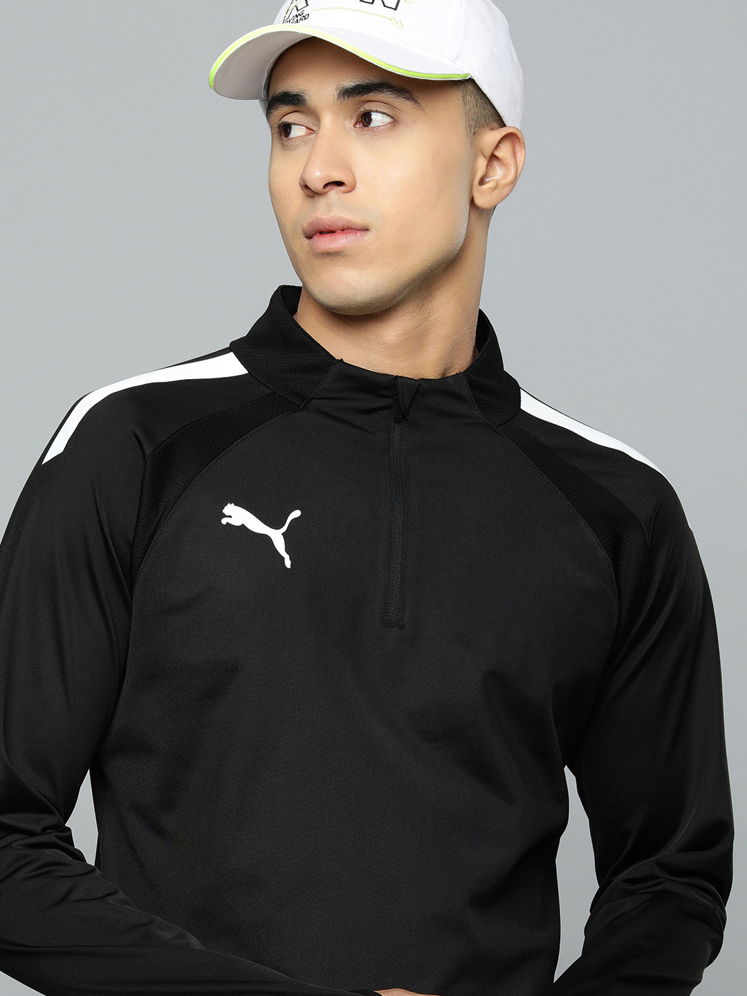 Puma Men Black teamLIGA Quarter-Zip Football Sweatshirt