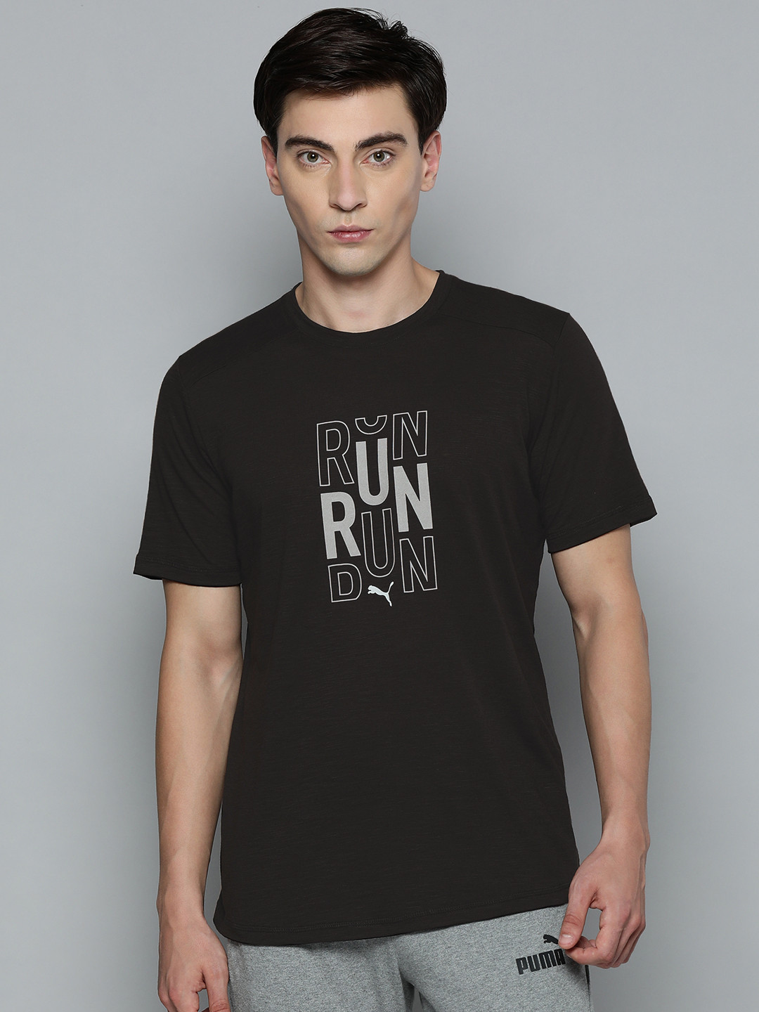 Puma Men Black & Grey Typography Printed T-shirt