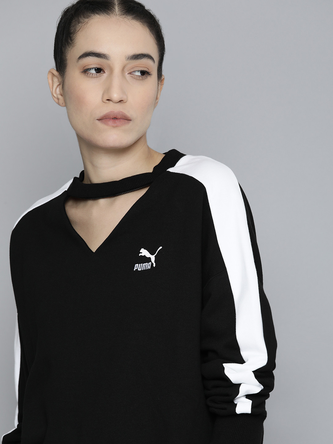 Puma Women Oversized Fit T7 Crew Cut-Out Neck Pure Cotton Sweatshirt