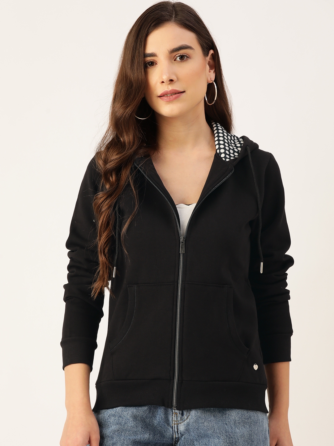 Monte Carlo Women Black Solid Hooded Sweatshirt