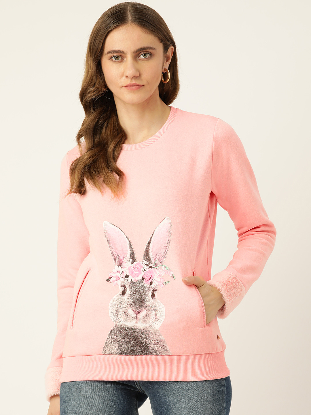 Monte Carlo Women Pink & Grey Printed Sweatshirt