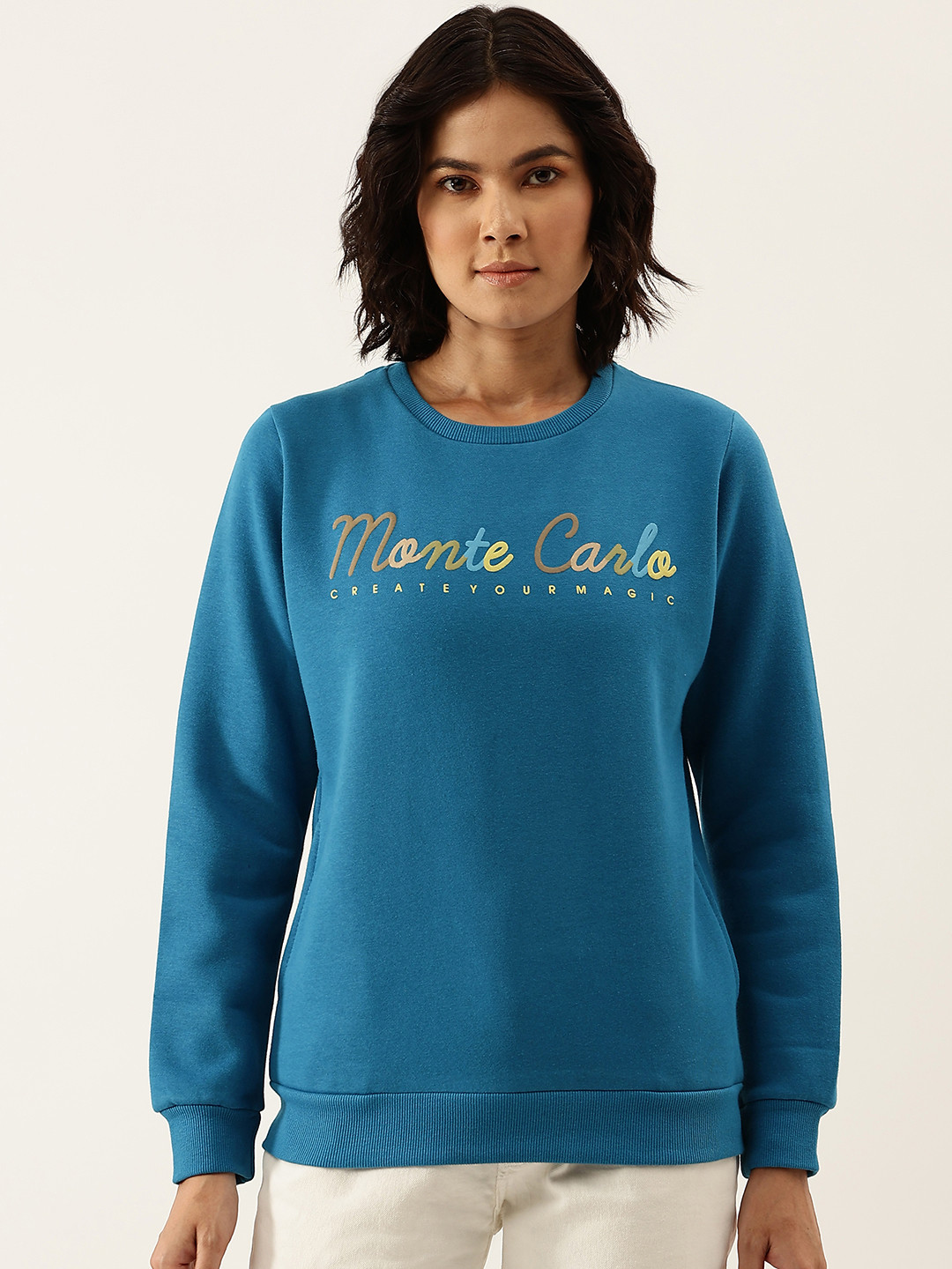 Buy Monte Carlo Women Blue Brand Logo Printed Sweatshirt - Sweatshirts for  Women 18983288 | Myntra